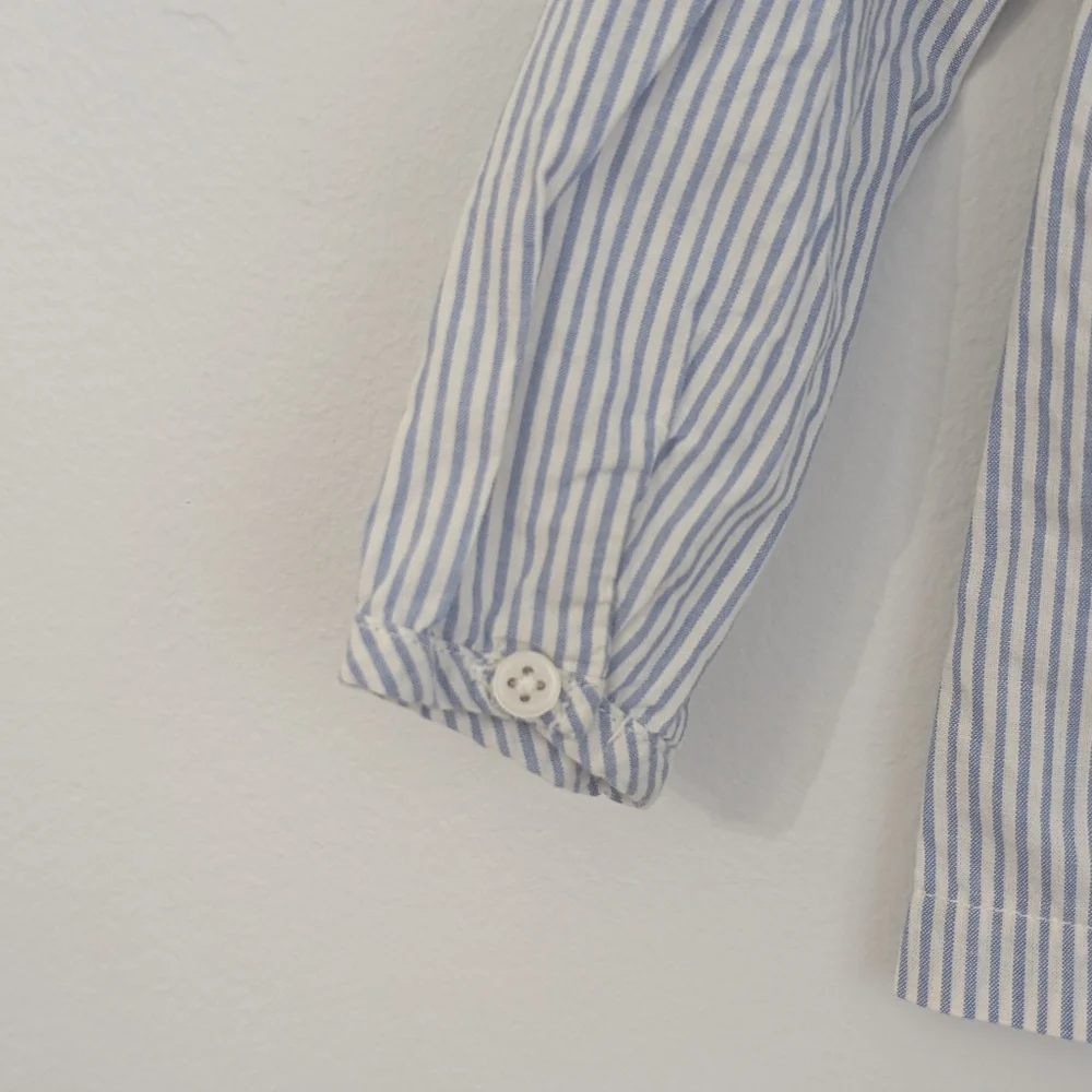 Carter's Blue And White Long Sleeve Striped Ruffle Blouse Size 18 Months